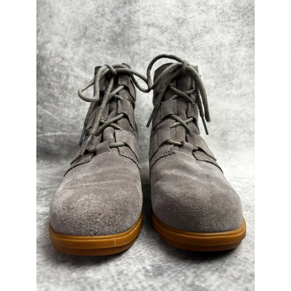 Sorel Women's Evie Gray Suede Waterproof Wedge Lace Up Ankle Boot‎ Size 8